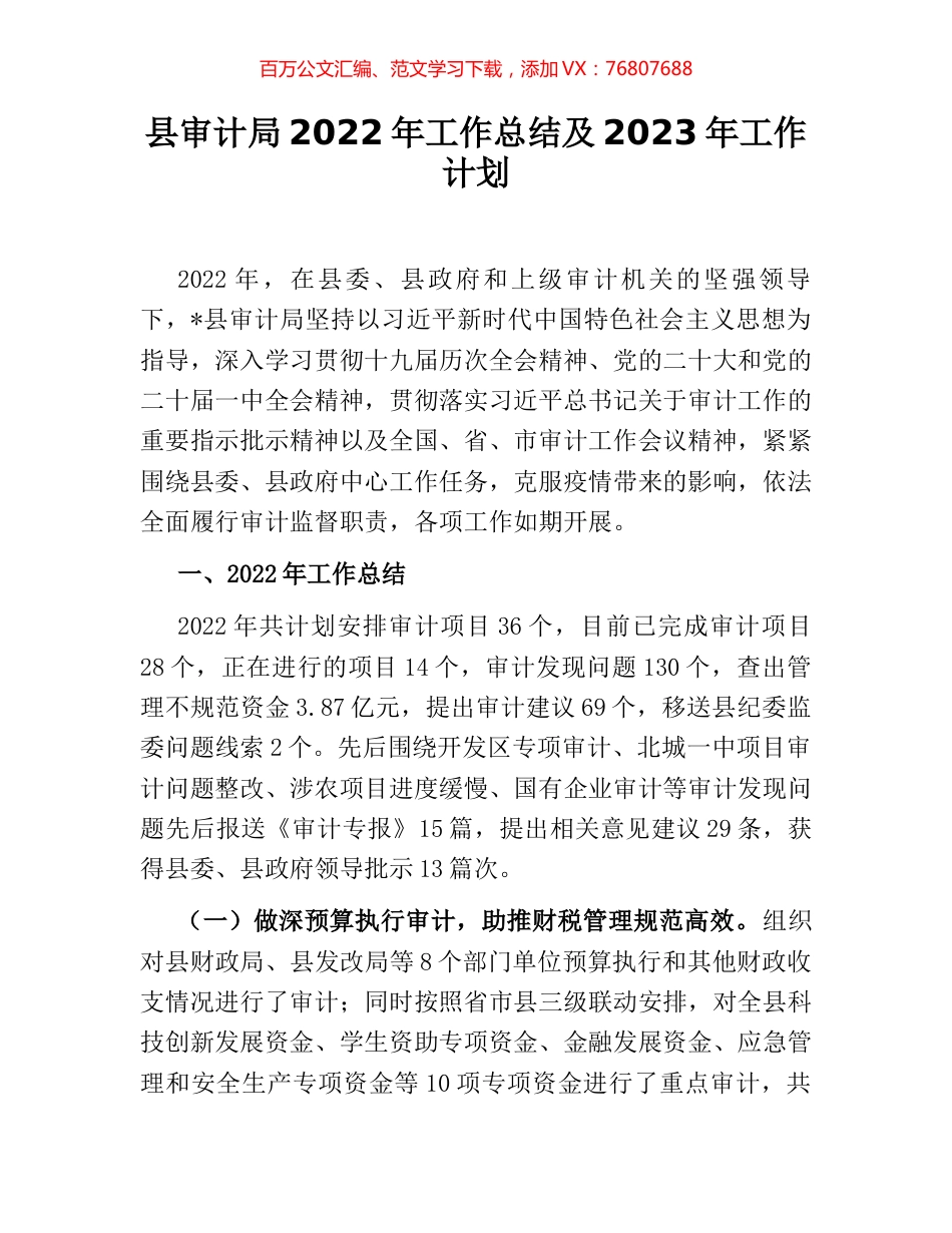 县审计局2022年工作总结及2023年工作计划.docx_第1页