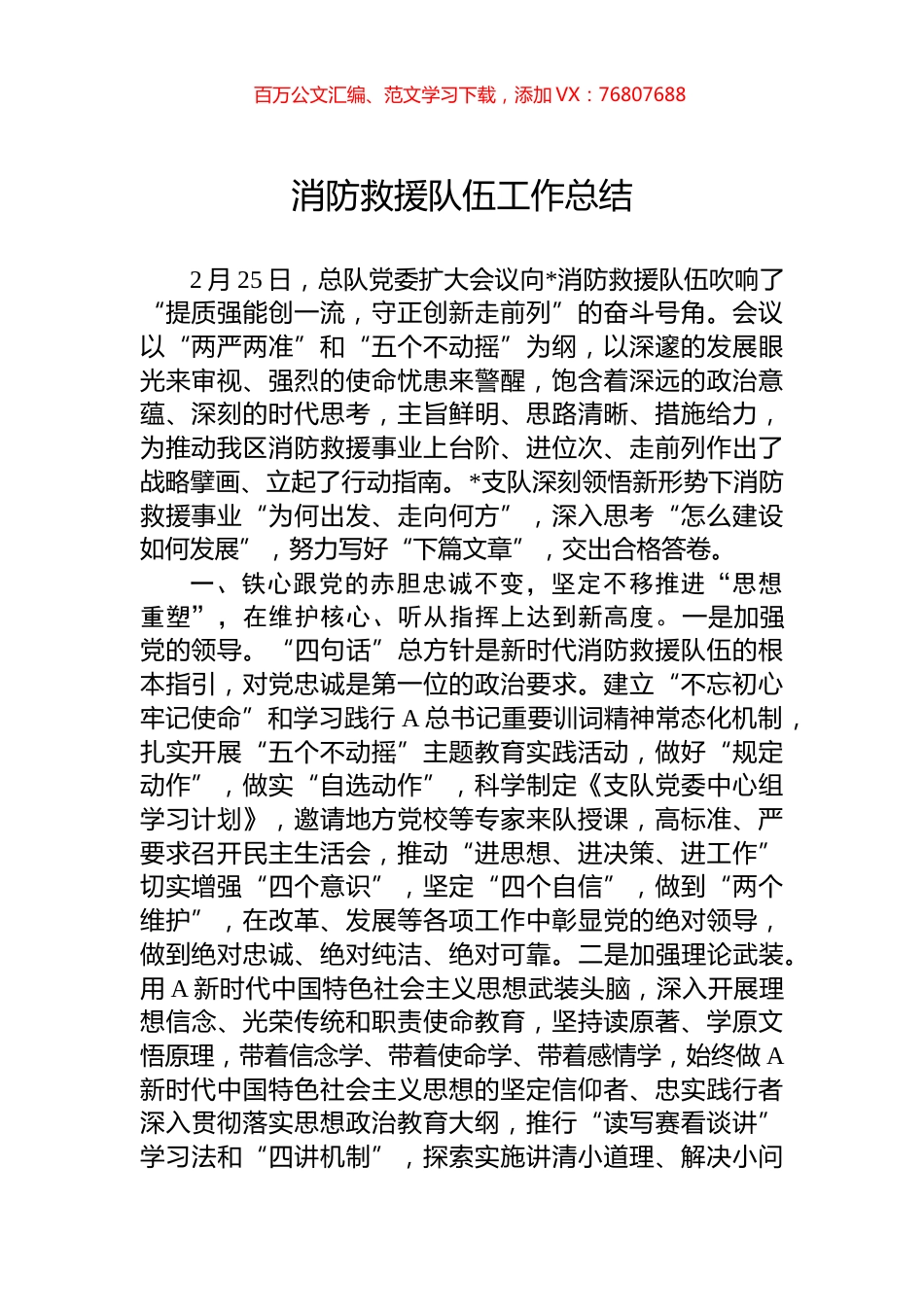 消防救援队伍工作总结.docx_第1页