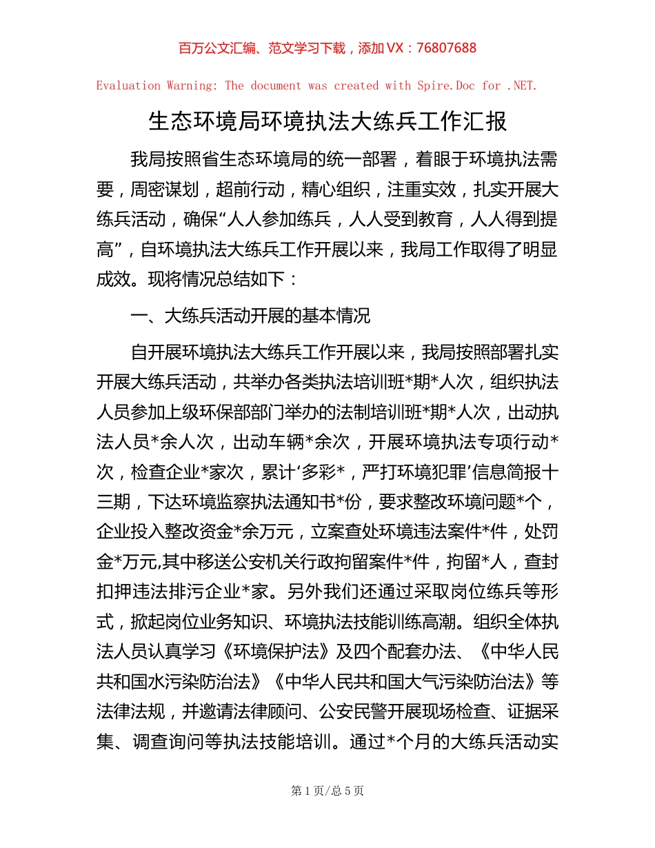 生态环境局环境执法大练兵工作汇报.docx_第1页
