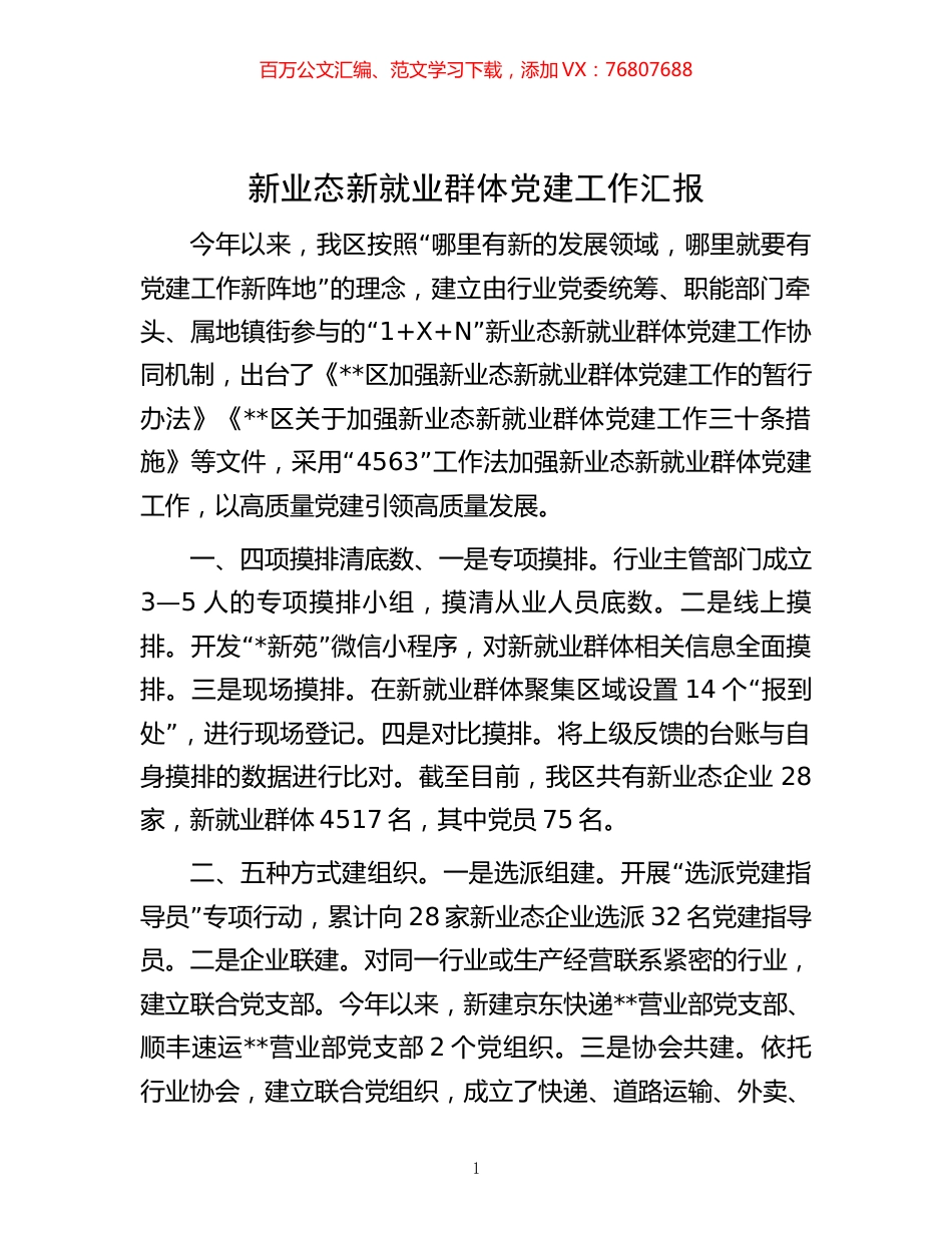 -新业态新就业群体党建工作汇报.docx_第1页