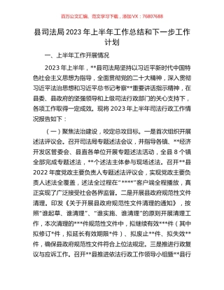 县司法局2023年上半年工作总结和下一步工作计划.docx