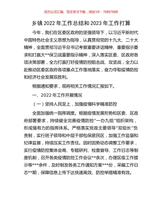乡镇2022年工作总结和2023年工作打算.docx