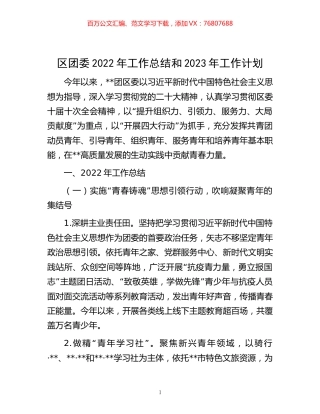 -区团委2022年工作总结和2023年工作计划.docx