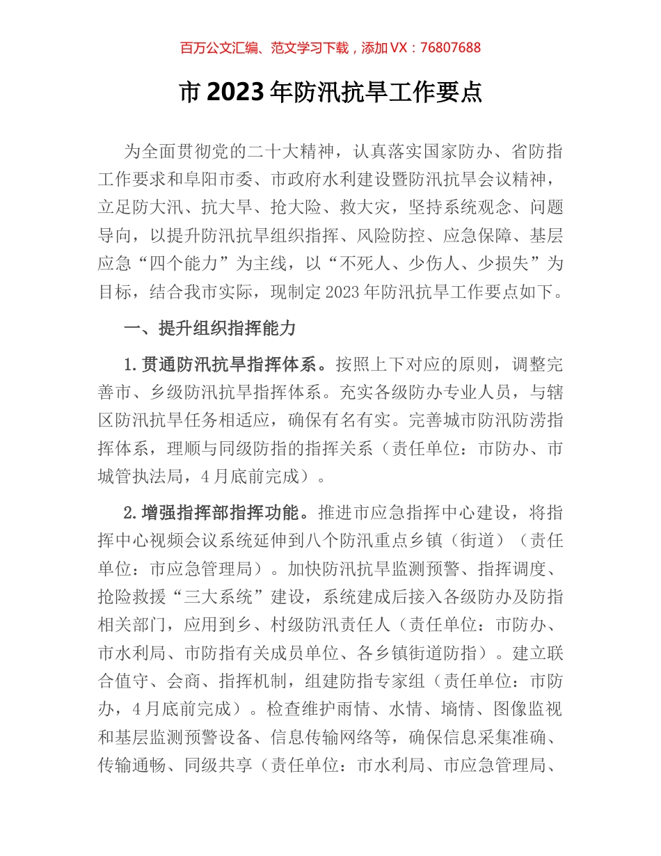 市2023年防汛抗旱工作要点.docx_第1页