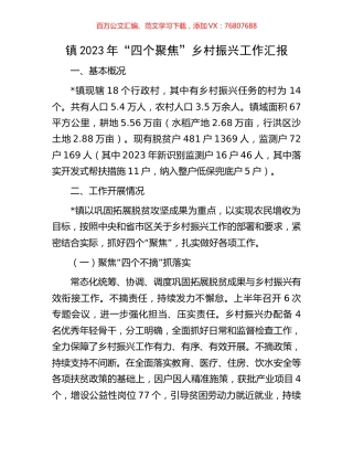 镇2023年“四个聚焦”乡村振兴工作汇报.docx