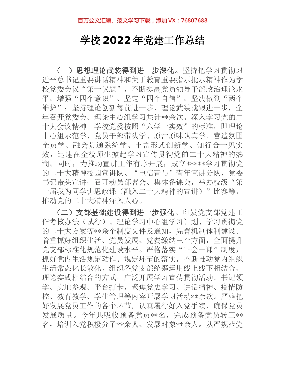 学校2022年党建工作总结.docx_第1页