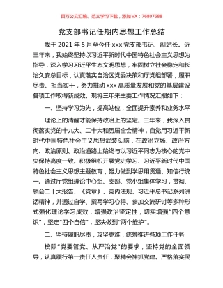党支部书记任期内思想工作总结.docx