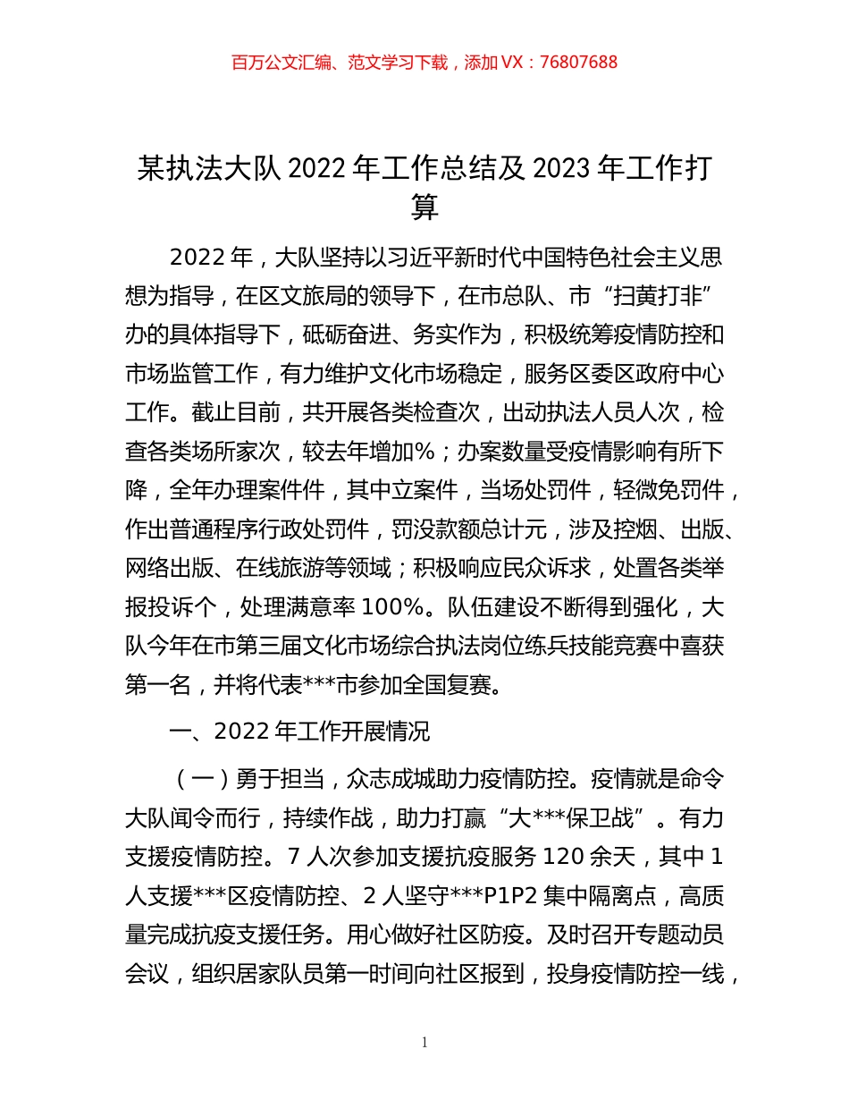 -某执法大队2022年工作总结及2023年工作打算.docx_第1页