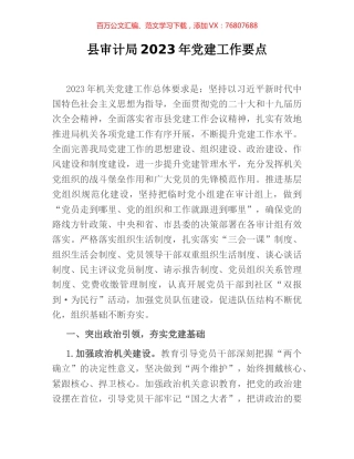 县审计局2023年党建工作要点.docx