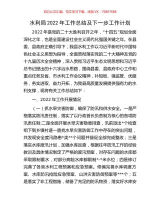 水利局2022年工作总结及下一步工作计划.docx
