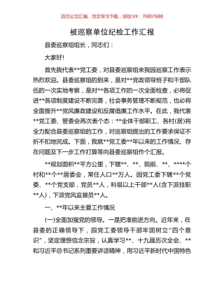 被巡察单位纪检工作汇报.docx