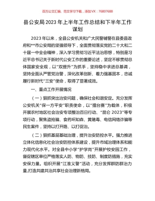 县公安局2023年上半年工作总结和下半年工作谋划.docx