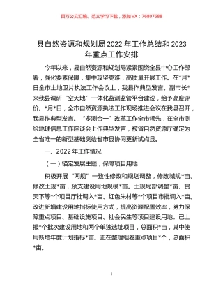 -县自然资源和规划局2022年工作总结和2023年重点工作安排.docx