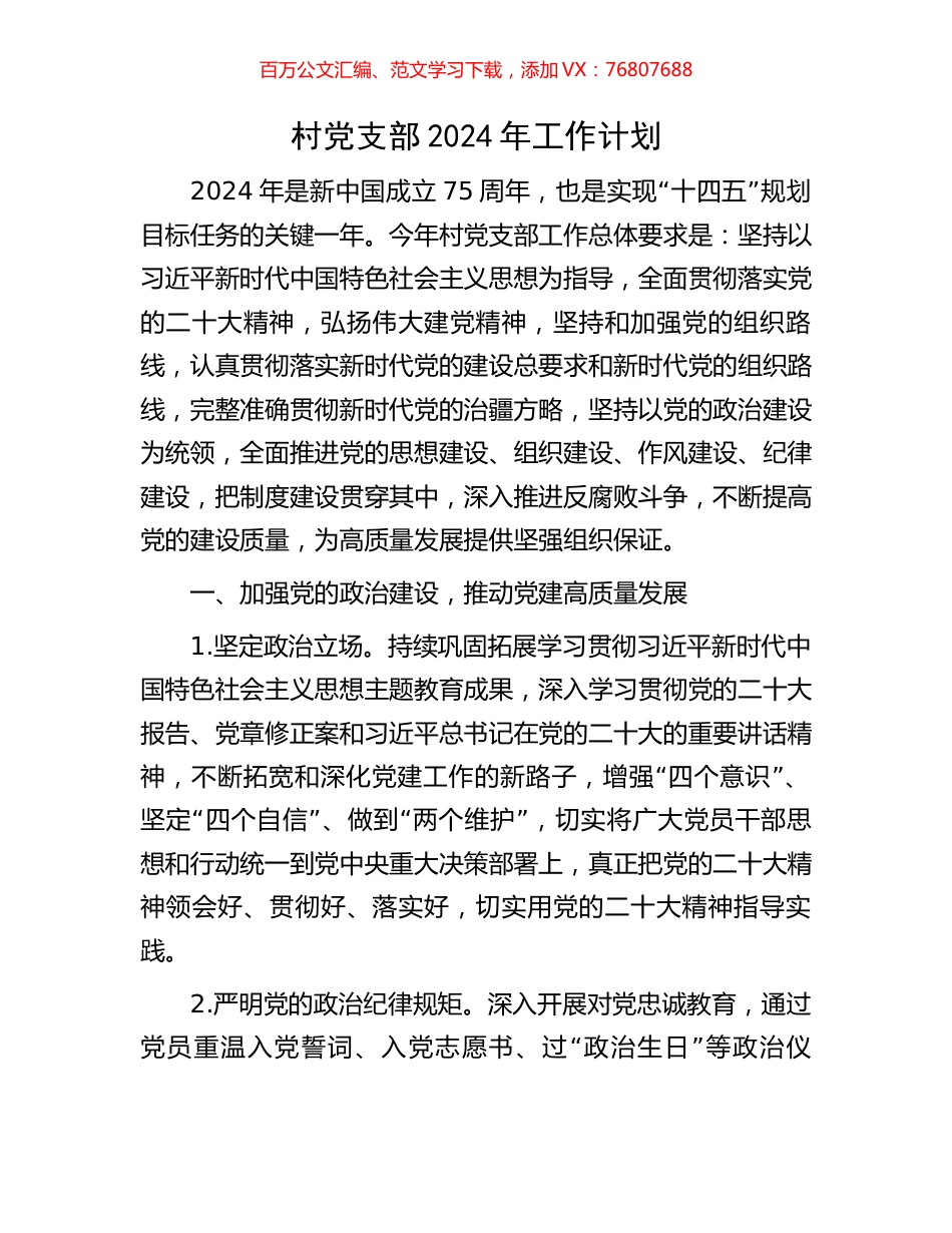 村党支部2024年工作计划.docx_第1页