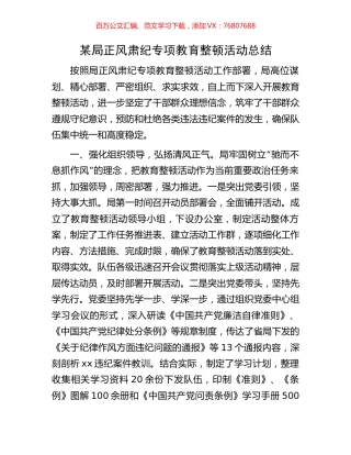 某局正风肃纪专项教育整顿活动总结.docx