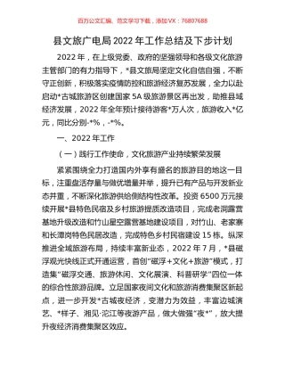 县文旅广电局2022年工作总结及下步计划.docx