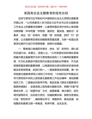 某国有企业主题教育阶段性总结.docx