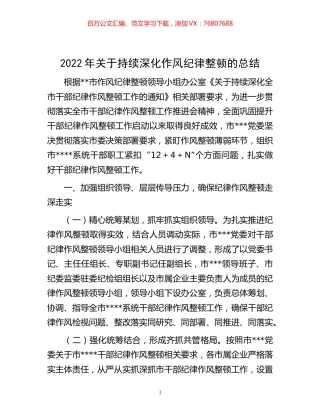 -2022年关于持续深化作风纪律整顿的总结.docx