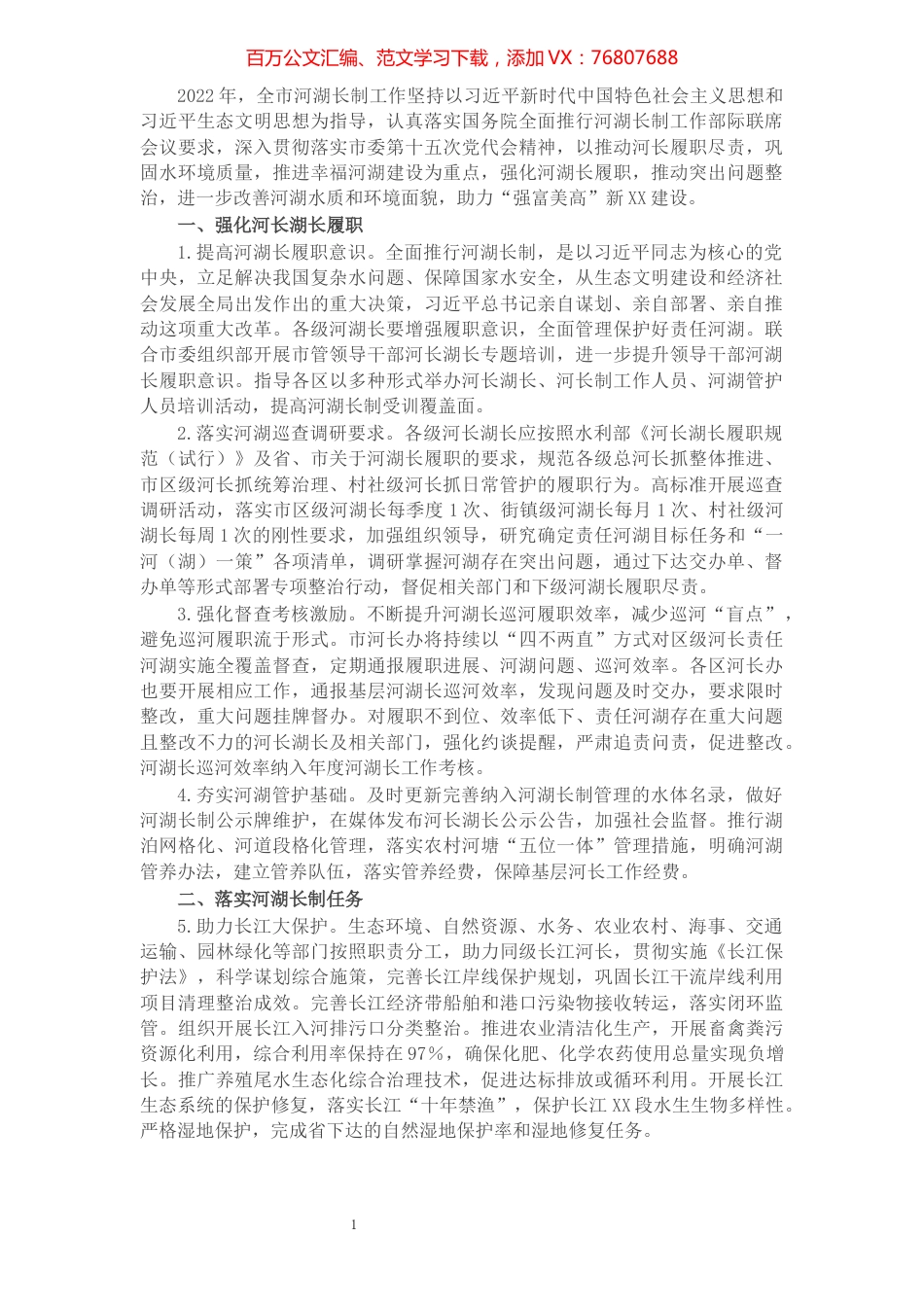 2022年度X市河湖长制工作要点.docx_第1页