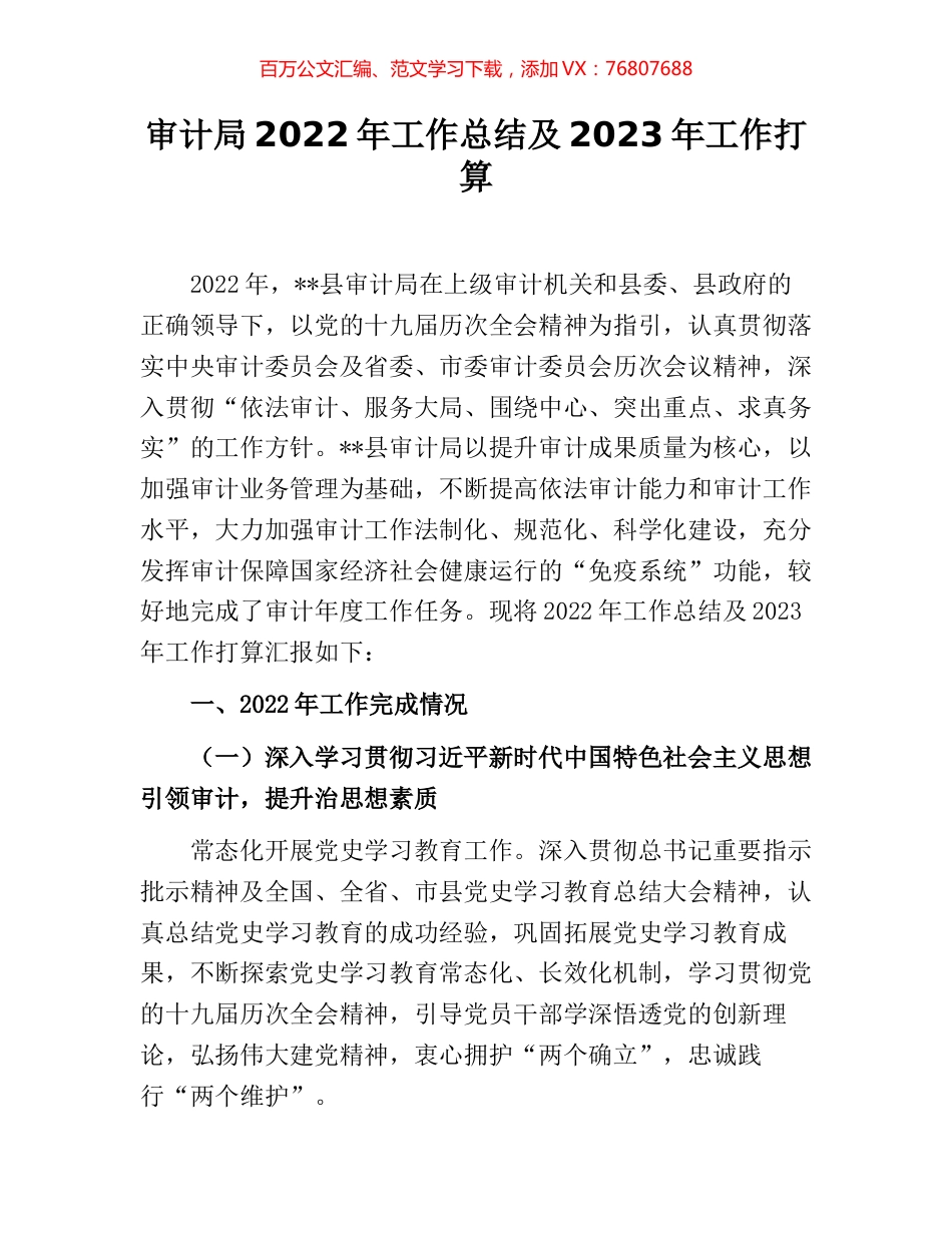 审计局2022年工作总结及2023年工作打算.docx_第1页