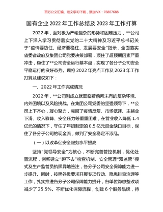 国有企业2022年工作总结及2023年工作打算.docx