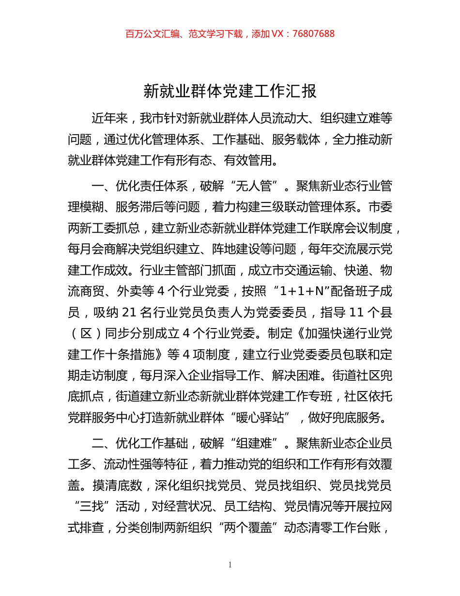 -新就业群体党建工作汇报.docx_第1页