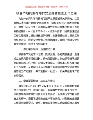 镇春节期间烟花爆竹安全经营检查工作总结.docx