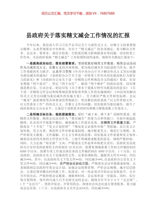 县政府关于落实精文减会工作情况的汇报.docx