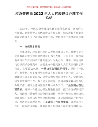应急管理局2022年人大代表建议办理工作总结.docx