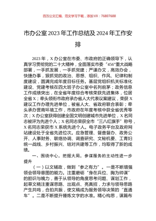 市办公室2023年工作总结及2024年工作安排.docx