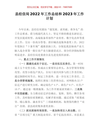 县经信局2022年工作总结和2023年工作计划.docx