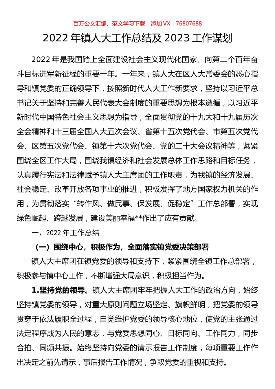 2022年镇人大工作总结及2023工作谋划.docx_第1页