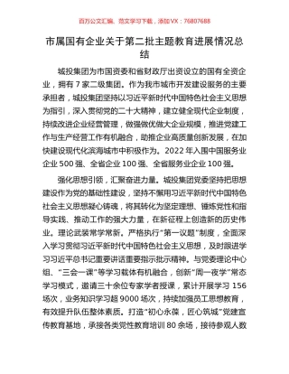 市属国有企业关于第二批主题教育进展情况总结.docx
