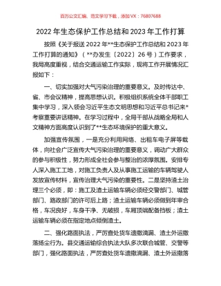 2022年生态保护工作总结和2023年工作打算.docx