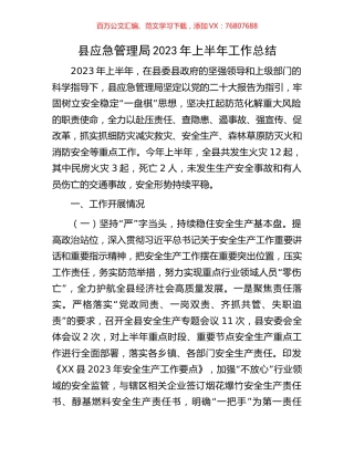 县应急管理局2023年上半年工作总结.docx