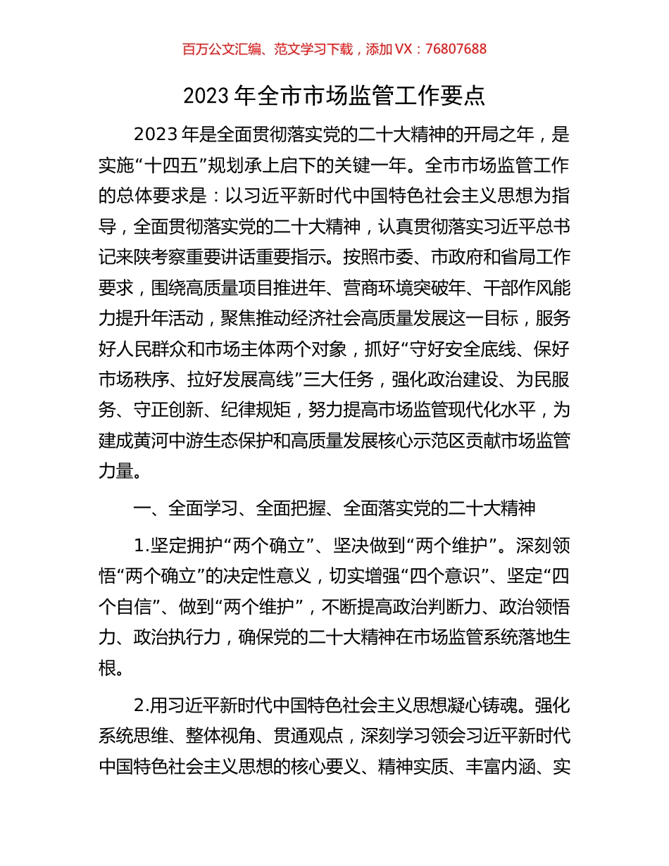 2023年全市市场监管工作要点.docx_第1页