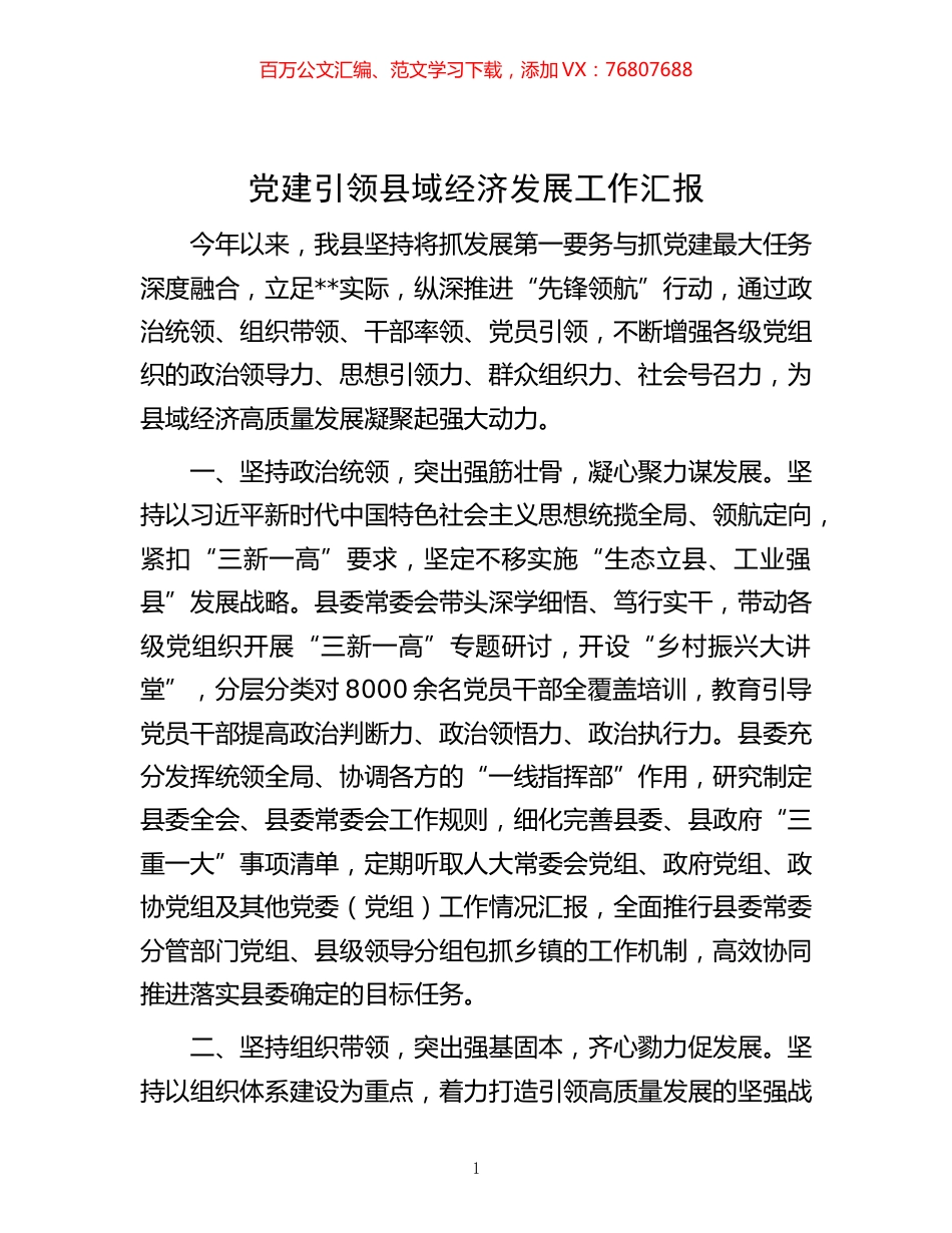 -党建引领县域经济发展工作汇报.docx_第1页