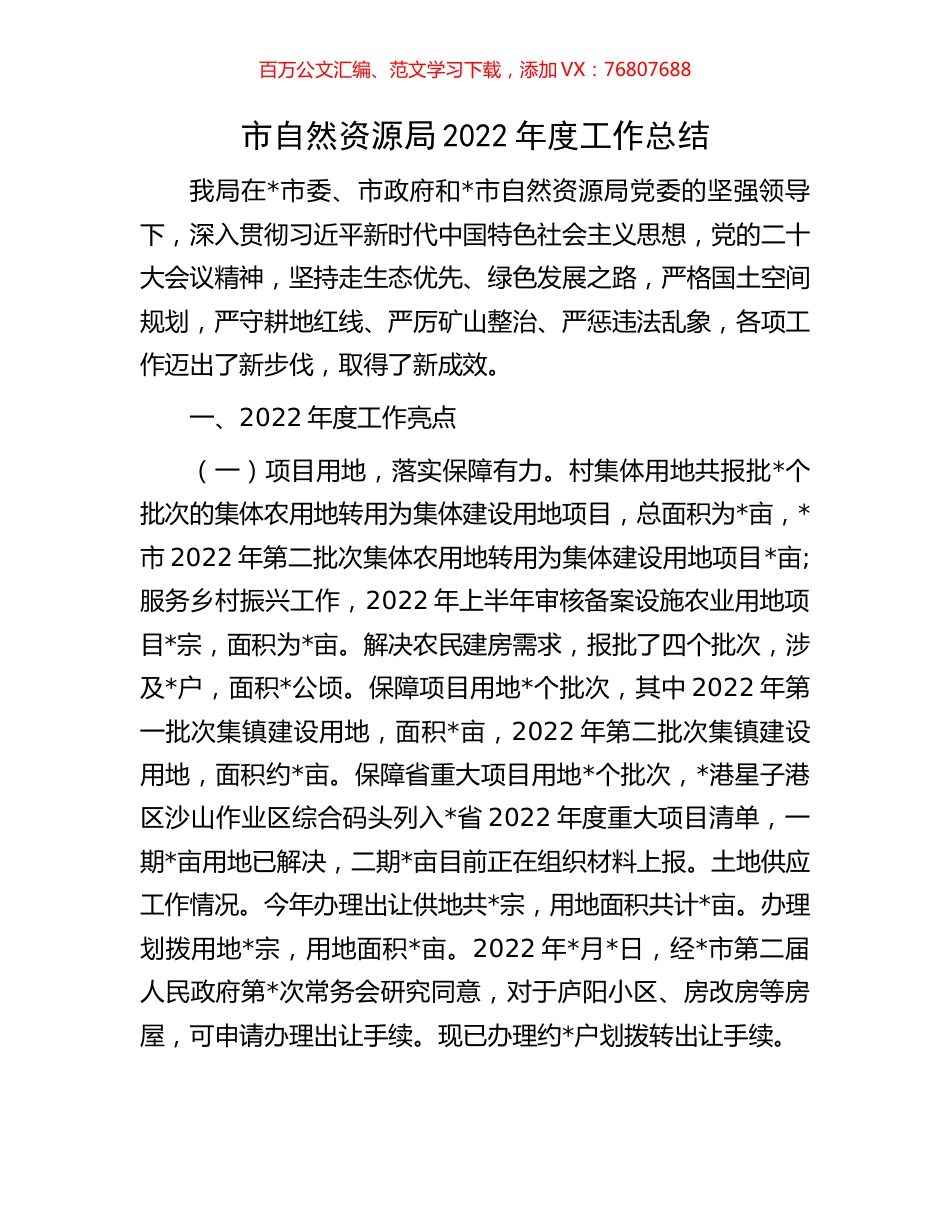 市自然资源局2022年度工作总结.docx_第1页
