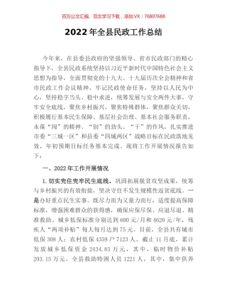 2022年全县民政工作总结.docx