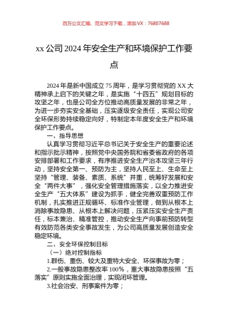 xx公司2024年安全生产和环境保护工作要点.docx