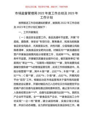市场监督管理局2022年度工作总结及2023年工作计划.docx