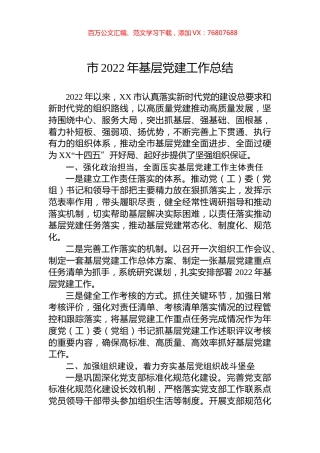 市2022年基层党建工作总结.docx