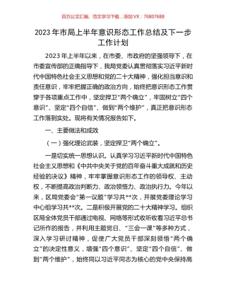 2023年市局上半年意识形态工作总结及下一步工作计划.docx