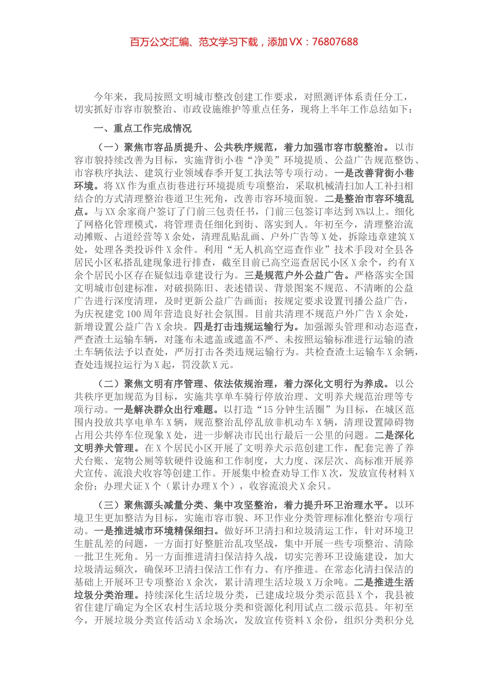X县综合执法局2021年上半年创城工作总结​​​​​​.docx_第1页