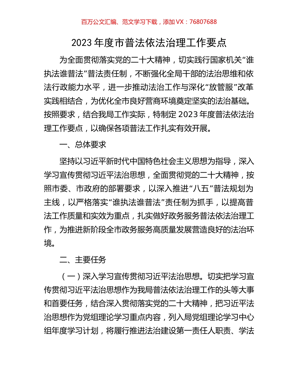 2023年度市普法依法治理工作要点.docx_第1页