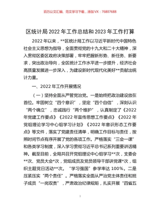 -区统计局2022年工作总结和2023年工作打算.docx