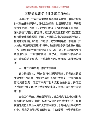 某局抓党建促行业发展工作总结.docx