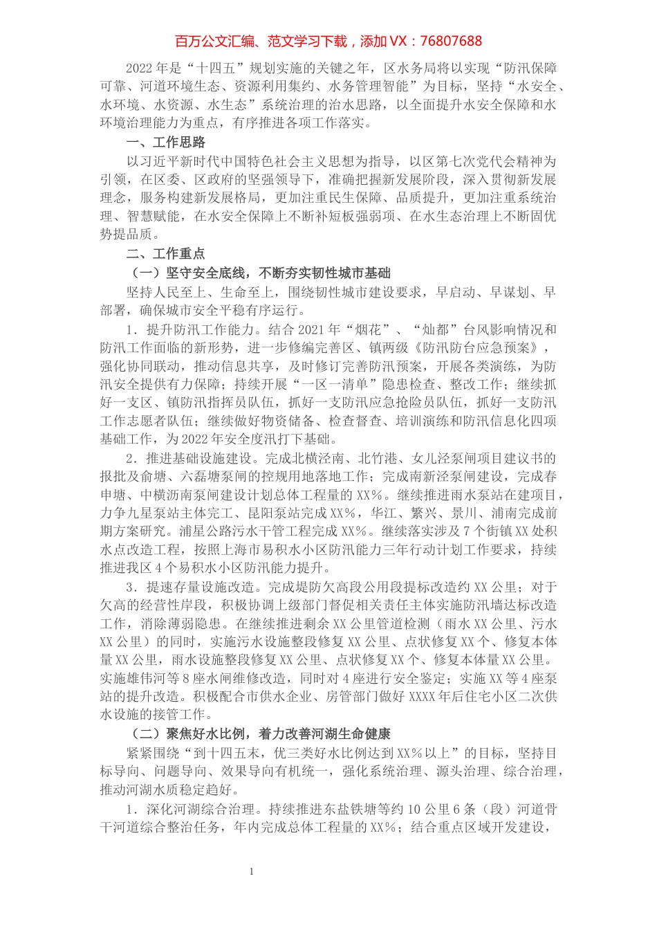 2022年X区水务工作要点.docx_第1页