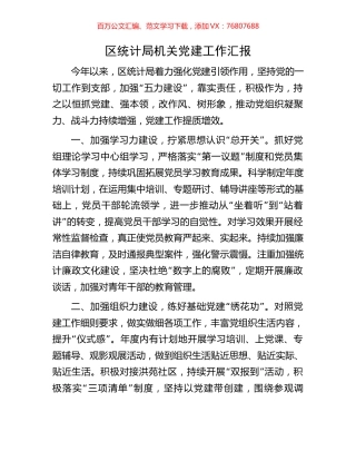 区统计局机关党建工作汇报.docx