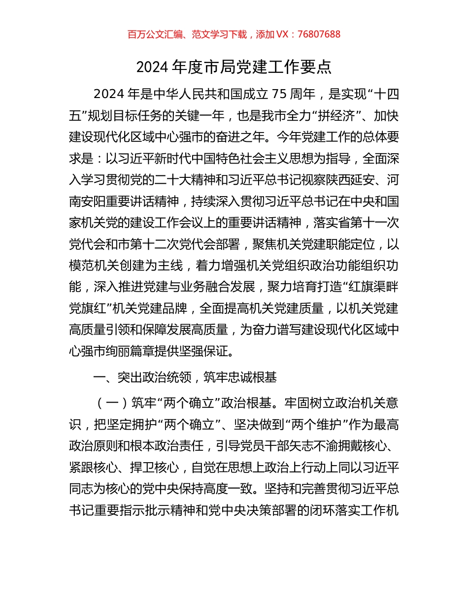 2024年度市局党建工作要点.docx_第1页